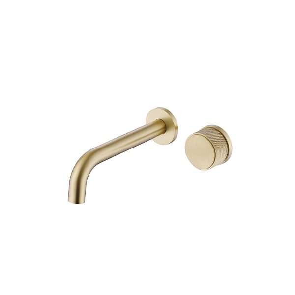 Brushed Gold Finished Hot and Cold Water Supply Tap Wall Mounted 2 Holes Brass Bathroom Faucet Mixer
