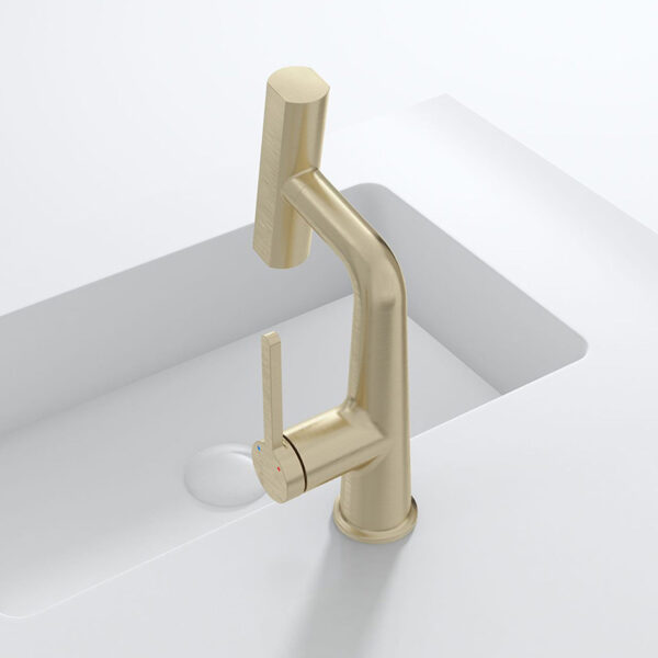 Brushed Gold Pull Out Bathroom Sink Faucet Brass Waterfall Bathroom Sink Faucets with 360° Rotaty Rainfall Rotating Spou – Image 6