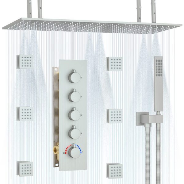 Brushed Nickel Rainfall Mist Luxury Shower System Thermostatic Shower Set