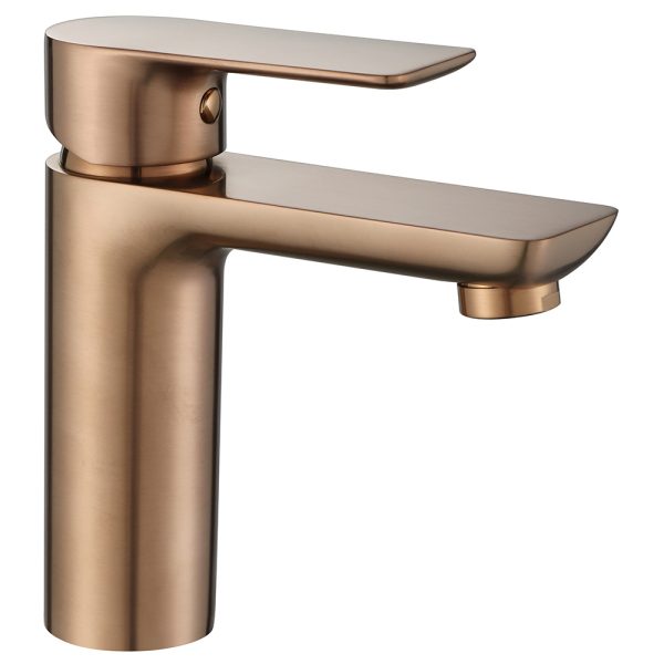 Brushed Rose  Golden Deck Mounted Single Hole Single Handle Waterfall Spout Hot Cold Water Brass Bathroom Faucet