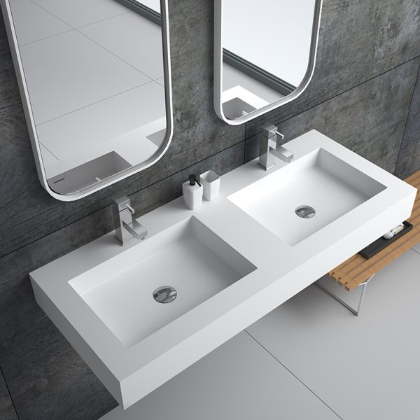 American Cabinet Rectangle Double Sink Artificial Stone  Wall Hung Wash Basin