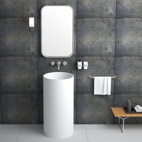 Floor Mounted Manmade Stone Sink Free Standing Resin Art Basin With Pedestal