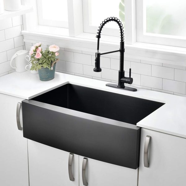 CUPC Customized American 16G 18G Black Handmade Stainless Steel Farmhouse Kitchen Sink with Apron Front