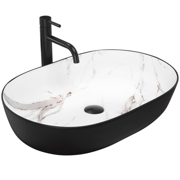 Ceramic Bathroom Lavabo Black White Marble Basin Above Counter Large Countertop Art Sink