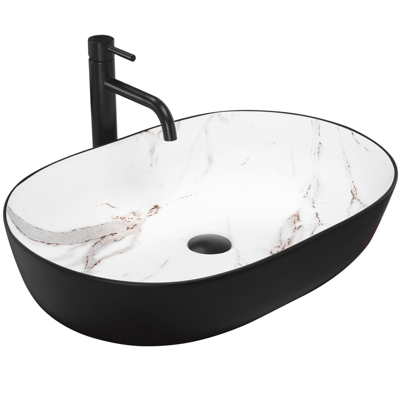 Ceramic Bathroom Lavabo Black White Marble Basin Above Counter Large Countertop Art Sink Ceramic Bathroom Lavabo Black White Marble Ceramic Bathroom Lavabo Black White Marble Basin Above Counter Large Countertop Art Sink