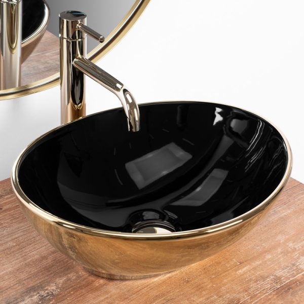 Ceramic Sanitary Ware Manufacturer Bathroom Gold Black Art Wash Basin Luxury Cabinet Washing Sink