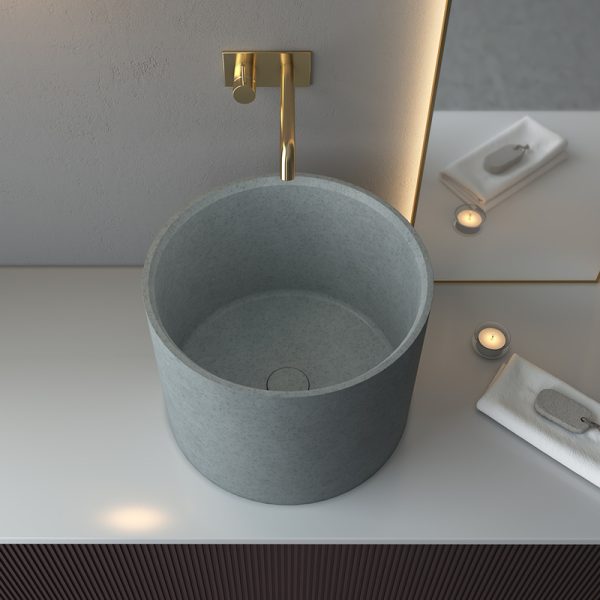 China 390*300mm Wash Cement Bathroom Basin Catch Hand Concrete Basin Wormholes Sink