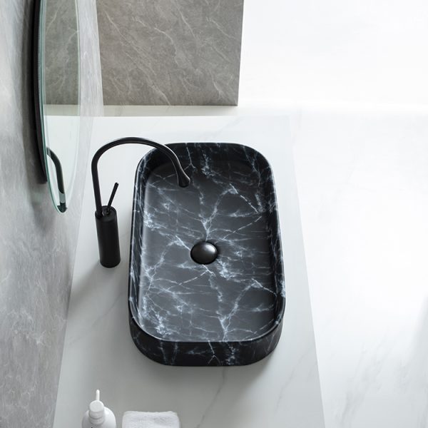 China Factory Ceramic Bathroom Washing Basin Marble Luxury Matte Black Hand Wash Sinks