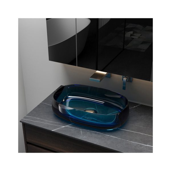 Classical Lake Blue Transparent Sinks Countertop Wash Basin for Home Application