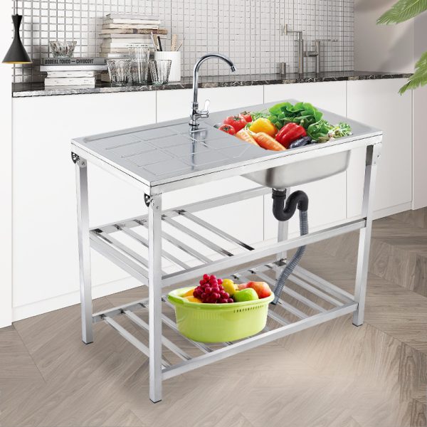 Commercial Portable Outdoor Kitchen Sink Stainless Steel Freestanding Hand Wash Single Bowl Nano Surface Treatment Square Two