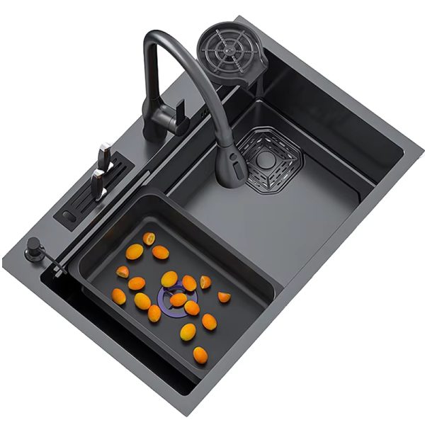 Commercial Undermount Kitchen Sink with Faucet Handmade Modern Black Single Bowl SUS 304 Stainless Steel Includes Knife Holder