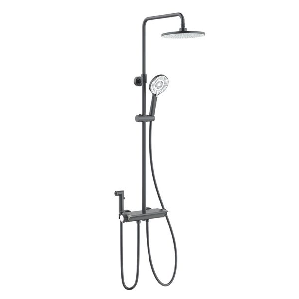 Contemporary 10-Inch Brushed Gun Metal Top Shower Set Thermostatic Faucets Soft Rain Massage Jet Sprays Popular In-Wall Design