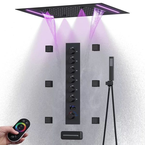 New Design 4 Functions Chrome Thermostatic LED Shower Faucet Set With Body Jet