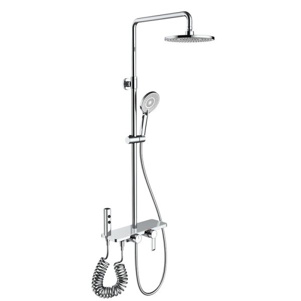 Contemporary Style Polished Brass Wall-Mounted Shower Set Bathroom Piano Key Rain Shower System Bidet Sprayer Chrome Surface