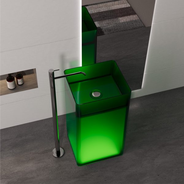 Crystal clear Transparent Basin square Freestanding Wash Basin with Floor Bathroom Sinks