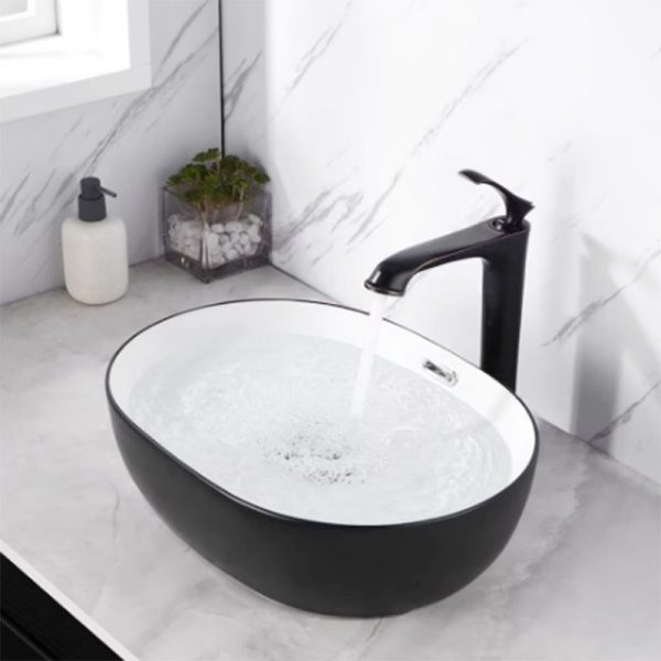 Custom Counter Top Mounted Porcelain Sink Bathroom Matte Black Oval Shaped Basin Ceramic