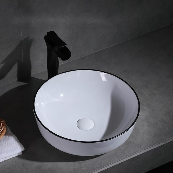 Custom Durable Smooth Countertop Round Shape  Basin Small Size White Ceramic Bathroom Sinks
