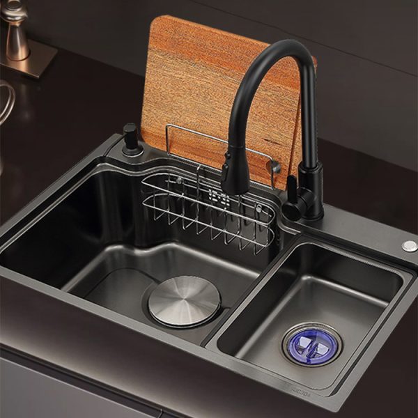 Custom Made Stainless Steel Kitchen Sink Drain Board Square Basin Sponge Holder Handmade Nano Surface Counter Undermount