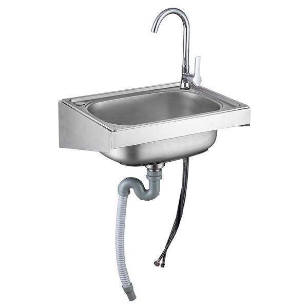 Customized 304 Stainless Steel Commercial Kitchen Hand Sink Wall-Mounted Single Square Bowl with Splash Guard and Two Holes