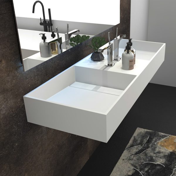 Customized Size Artificial Stone Solid Surface Wall Mounted Bathroom Double Wash Basin