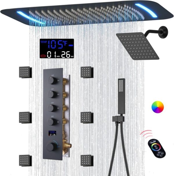Digital Display Shower Set System Handheld Shower  Body Jets Rainfall Head Matte Black Brushed Gold Bathroom Shower Set