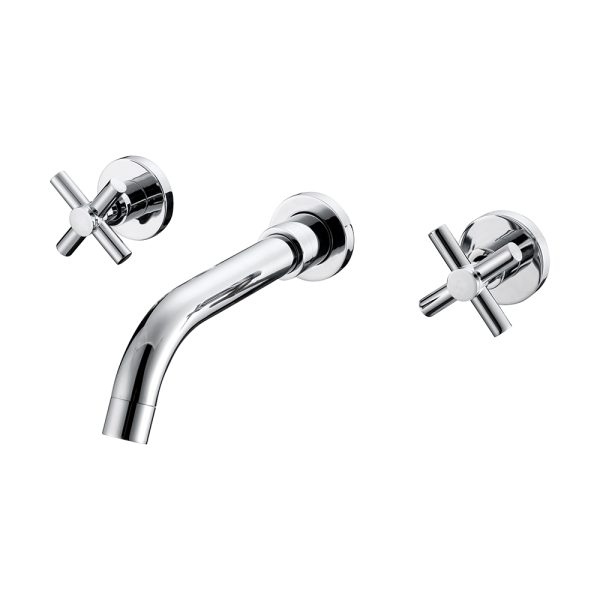 Double Cross Handles Wall Mounted Solid Brass Hot and Cold Bathroom Basin Mixer Faucet