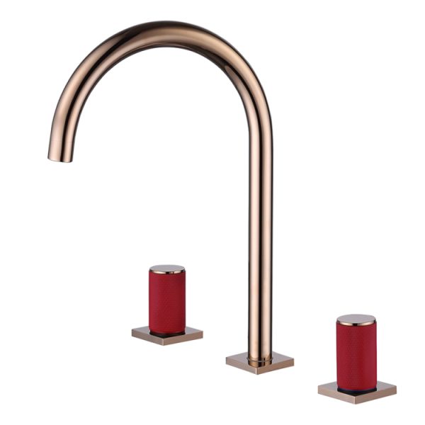 Dual Handles Rose Gold Thermostatic Basin Faucet Luxury Zinc Deck Mounted Basin Mixer for Hotel Water Faucet for Bathroom