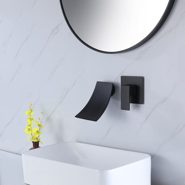 Wholesale Dual Hole Wall-Mounted Waterfall Faucet Spout Basin Faucet Single Lever Wall-Mounted Washing Basin Mixer Tap Lavatory Faucet - Imej 9