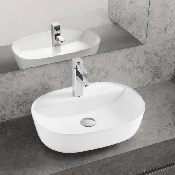 Durable Modern Nice Quality Ceramic Counter Basin White Oval Bathroom One Hole Sinks for Household