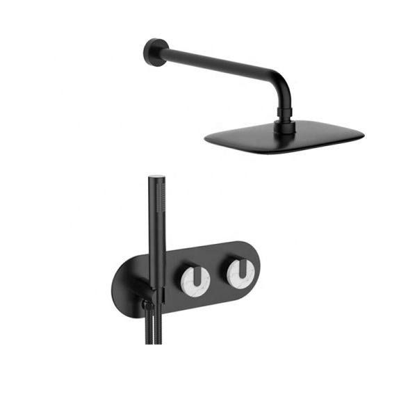 Elegant Wall Mounted Dual Handle Bathroom Rain Shower Set, 2 in 1 Shower System Set