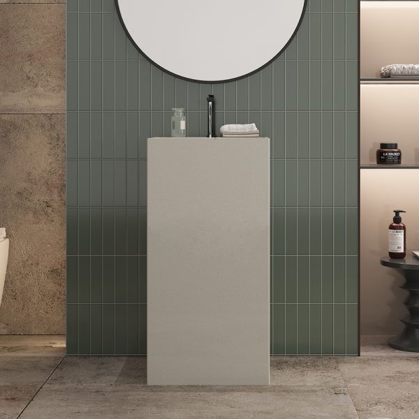 European Freestanding Square Solid Surface Bathroom Cement Pedestal Hand Wash Basin Stone Concrete Pedestal Sink