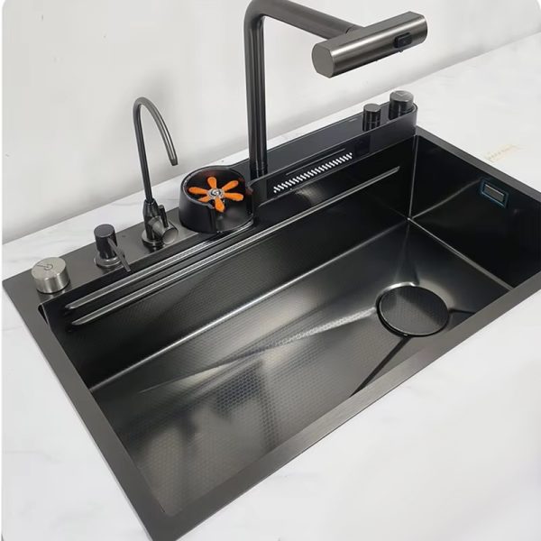 European Multifunction the Kitchen Sinks 304 Stainless Steel Modern Gun Grey Waterfall Rainfall Single Bowl Kitchen Sink Set
