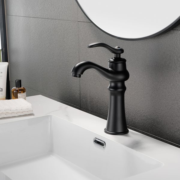European Wash Basin Faucet Matte Black Brass Deck Mounted Vanity Faucet Single Hole Taps for Bathroom
