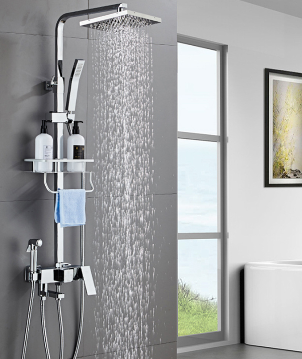Exposed Shower System Chrome Spray Head Combined Pressure Shower Set Bathroom