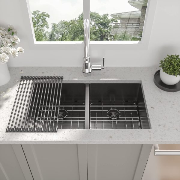 Factory 16 Gauge 18 Gauge Black Large Sinless Steel Sink Double Bowl Kitchen Sinks