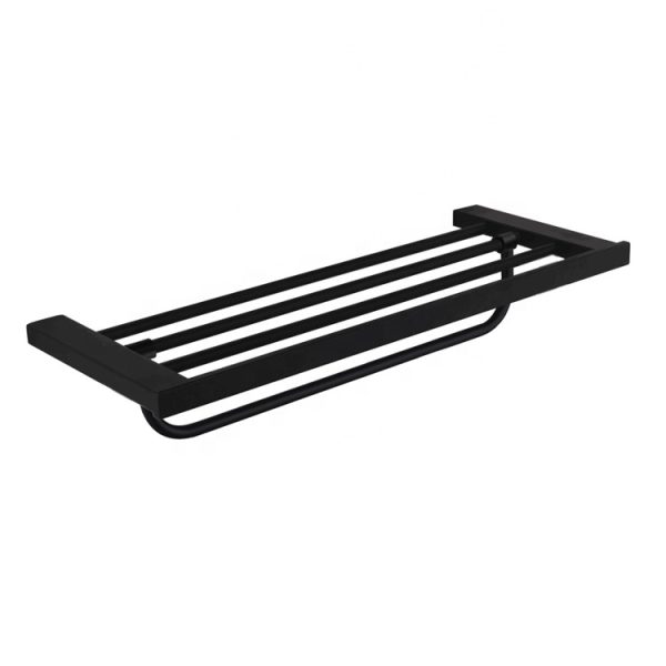 Factory Direct Sale Modern Style Stainless Steel Double Towel Bar Rail Wall Bath Matte Black Towel Rack Towel Holder