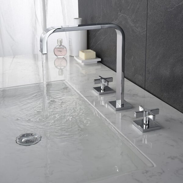 Factory High Quality Brass 8 Inch Two Handle Three Hole Bathroom Sink Faucet - Imagem 6