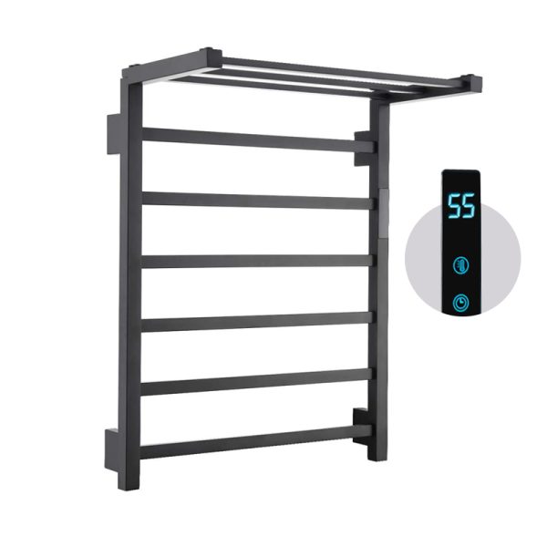 Factory Price 6 Bars Wall Mount Waterproof Electric Heated Towel Warmer Rail Holder Towel Warmer Heater With Shelf