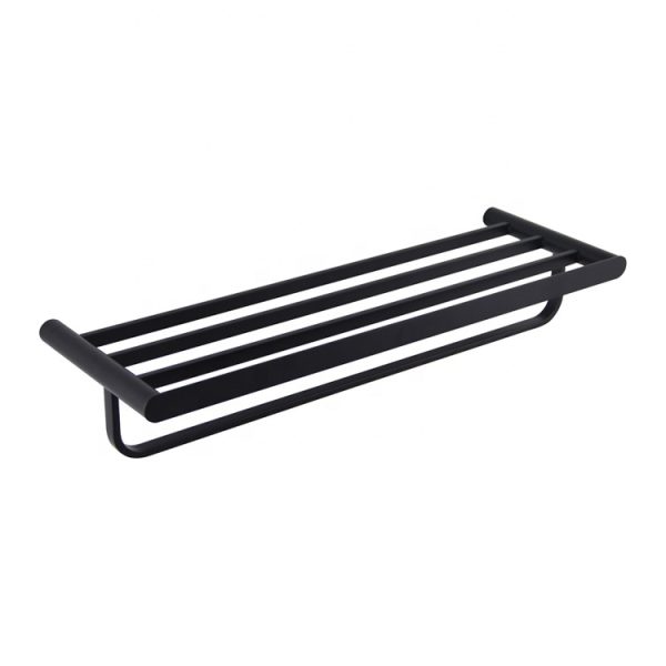 Factory Supply Apartment Hotel Matt Black 304 Stainless Steel Wall Mounted 2-layer Double Towel Rack Holder Bathroom Towel Rail