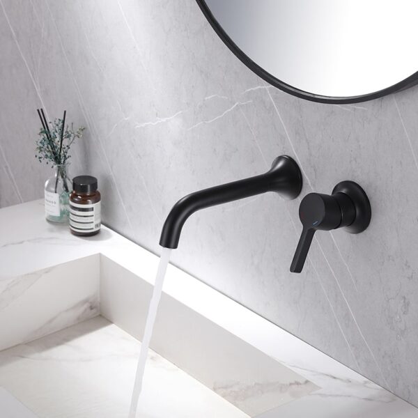 Factory Wholesale Price Brass Lavabo Wall Faucet Bathroom olecranon Wall Mounted Basin Faucet 3