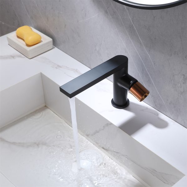 Fancy Hot Cold Water Tap Deck Mounted Black Finish Brass Faucet Single Rose Gold Knob Hand Wash Basin Mixer