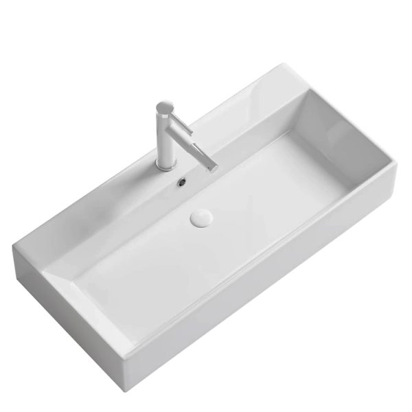 Faucet Hole Rectangular Countertop Bathroom Sink Big Size Modern Above Counter White Porcelain Ceramic Vanity Art Basin Lavabo