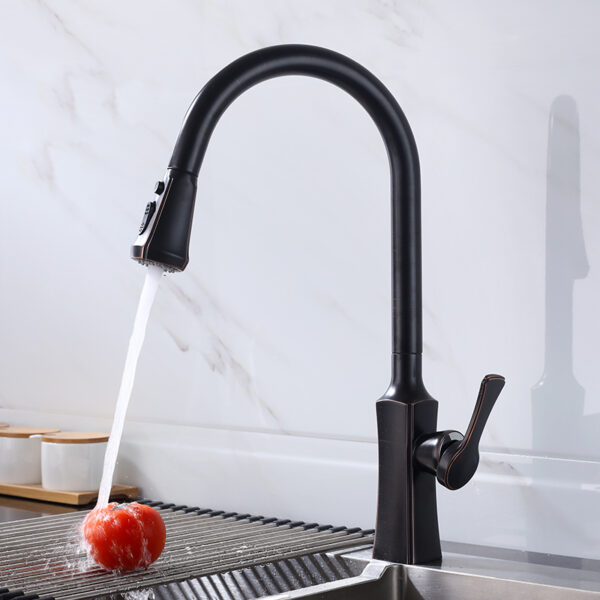 Faucet manufacturer wholesale 360 degree 304 stainless steel can be pulled out faucet hand faucet universal rotating telescopic black kitchen faucet 1