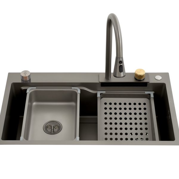 Feiyu Waterfall Sink Stainless Steel 304 Kitchen Sink Single Bowl with Cup Washer and High-End Drain
