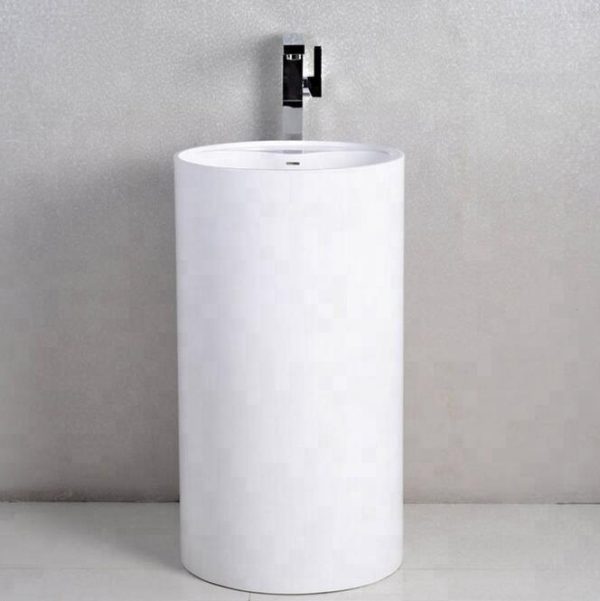 Floor Standing Hand Wash Basin Luxury Hotel Acrylic Artificial Stone Durable Freestanding Sink