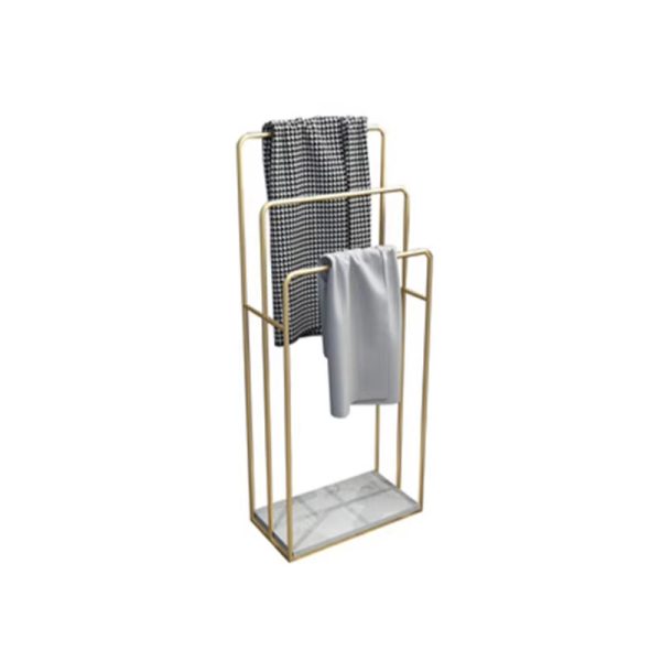 Floor Standing Towel Rack With Marble Base Gold 3 Pipe Towel Rack