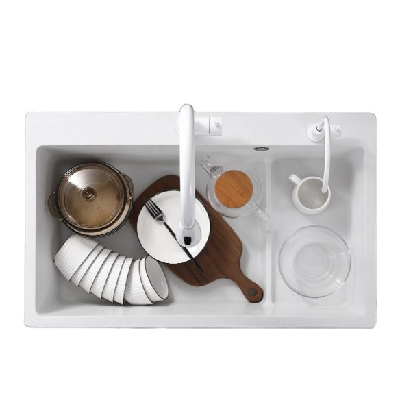 Grade Granite Composite Sink Anti-scratch Easy Clean White Kitchen Sink Natural Quartz Sink Kitchen with Soap Dispenser