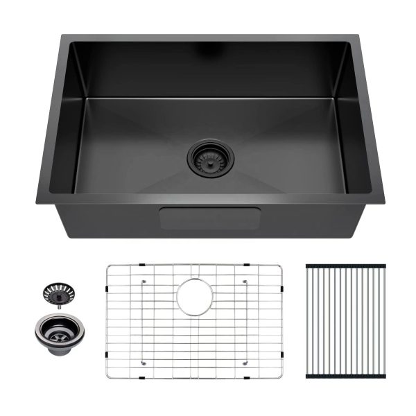 Fregadero Handmade Sink Undermount Single Bowl Black 304 Stainless Steel Kitchen Sink