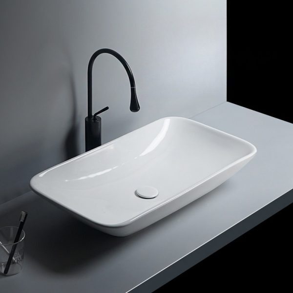 Glossy White Ceramic Rectangular Above Counter Hand Wash Basins Modern Washing Basins