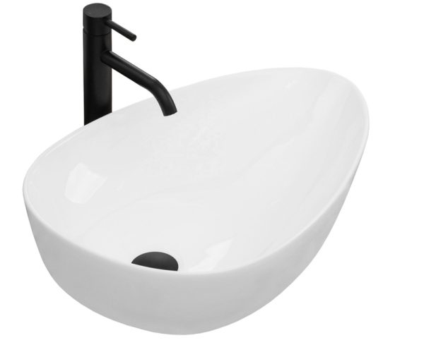 Glossy White Modern Style Counter Basin Bathroom Vessel Sink Smooth Surface Ceramic Washbasin